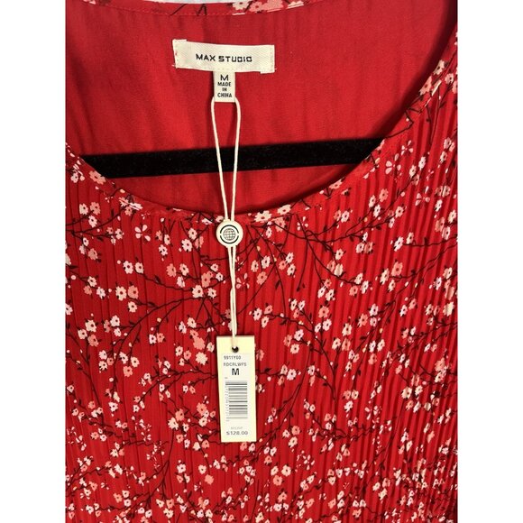 MAX STUDIO Women's Red Floral Accordion Shift Dress NWT Medium - Picture 4 of 5